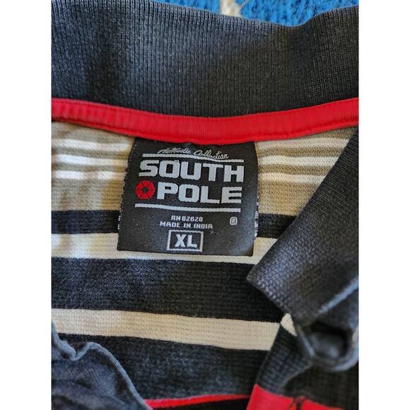 Y2k South Pole Men's Red & Black Striped Polo XL - Picture 11 of 11